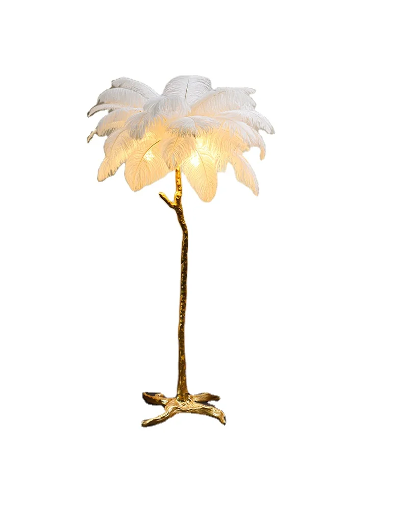 Living Room Bedroom Home Decor Chandelier Lamp Modern Natural Ostrich Feather  Led floor lamp