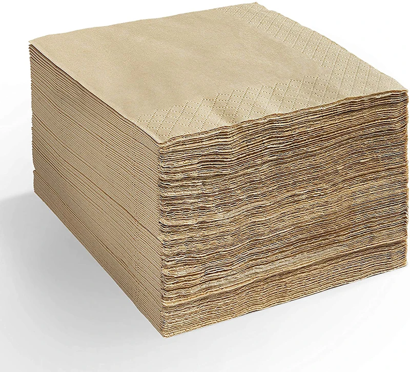 33*33 cm Unbleached bamboo paper Eco friendly disposable OEM napkins for party brown cocktail paper napkin
