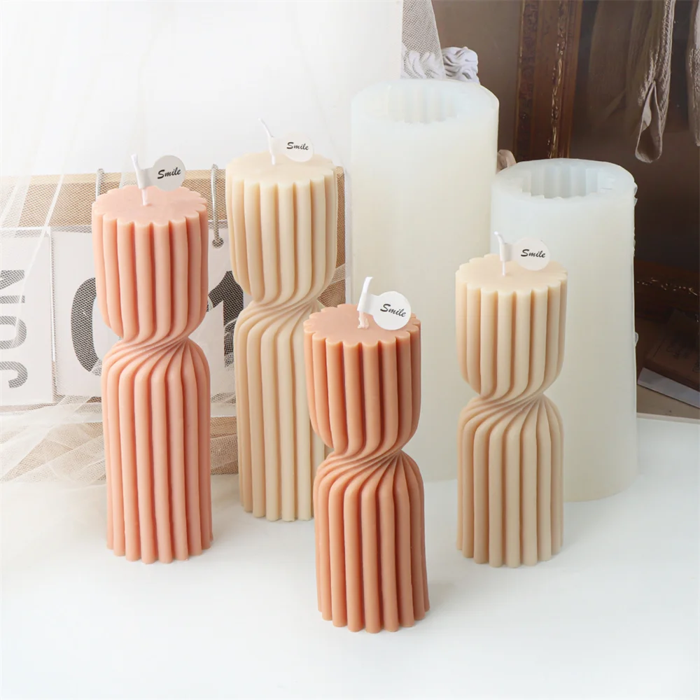 Geometric Striped Shape Scented Candles Mold Spiral Cylinder Silicone Mould Handmade Gypsum Ornaments Making Tools Home Decor