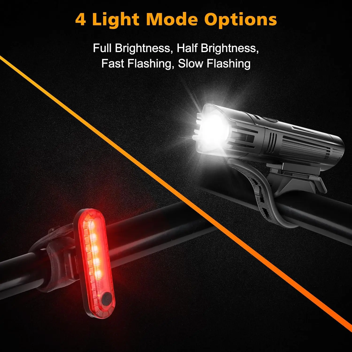 Ultra Bright USB Rechargeable Bike Light Set Powerful Bicycle Front Headlight & Rear Taillight with 4 Light Modes Easy Install