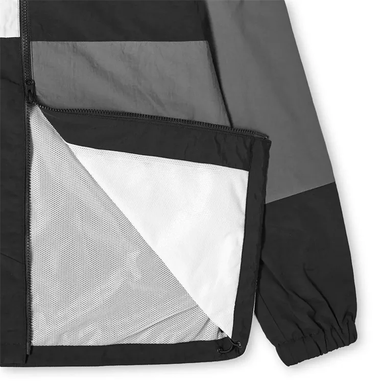 OEM custom100% Nylon fashion waterproof black track patch work stand collar blouson windbreaker jacket for men