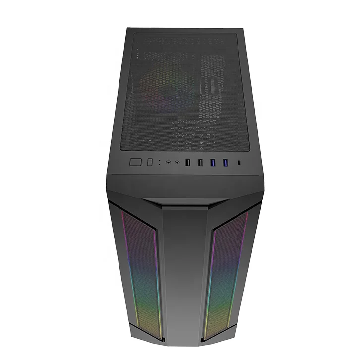 Hot Sale Tempered glass with RGB fan PC Case Mid Tower Gaming Case with LED strip