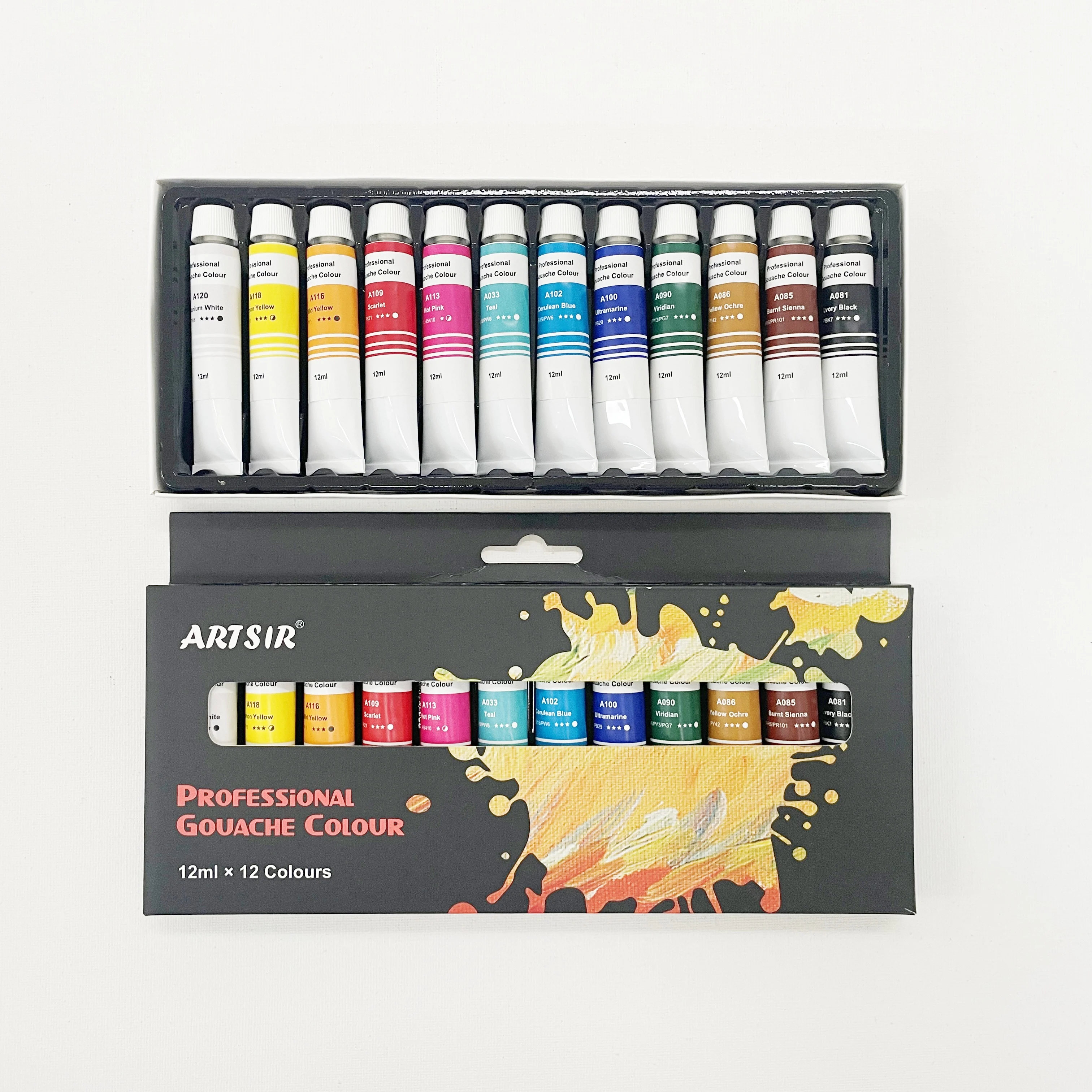 Popular Wholesale Professional Non-Toxic 12 Colors 12ml Set Gouache Paint For Paper For Student Artist