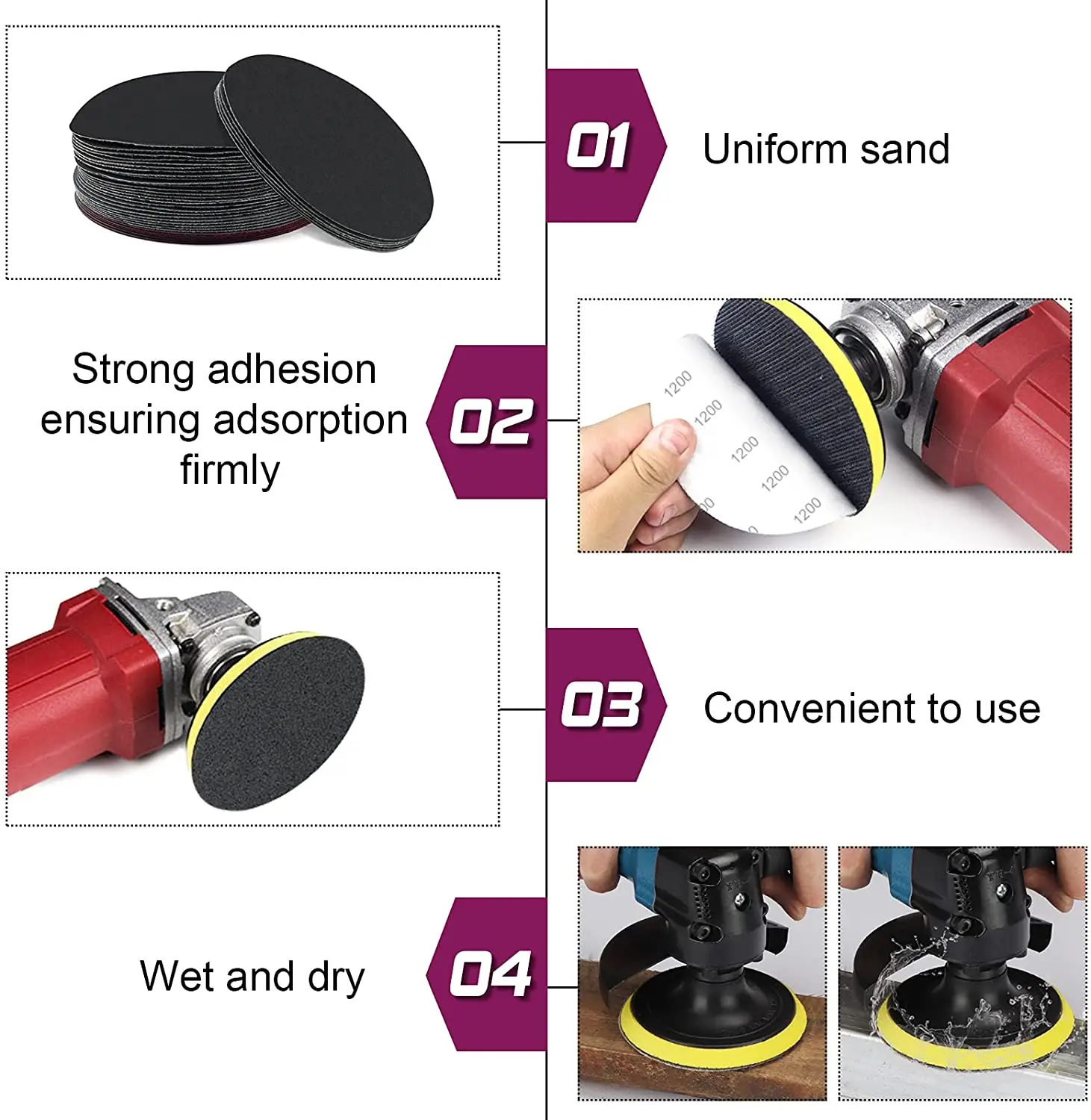 Pangea Black 8 Inch P 60-10000 Round Abrasive Paper Silicon Carbide Hook and Loop for Stone Polishing