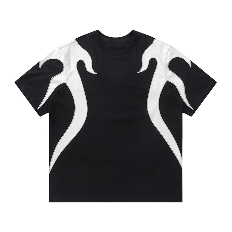 Plus Size Mens Custom PU Leather Patches embroidery Logo Patches Sew Custom Heavyweight Oversized tshirt