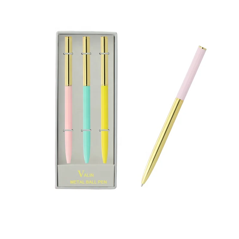 Premium stationery gift set 3 pieces silm ball pen black refill ink pen gold part ballpoint pen