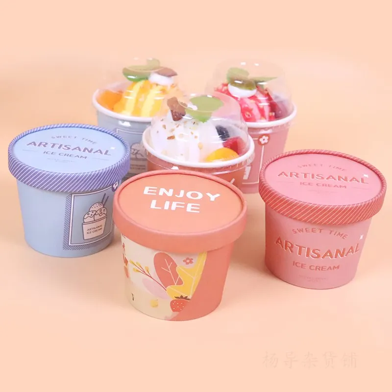 SenAng07 Eco Friendly Printed Logo paper ice cream cups with lid ice cream paper bowl paper ice cream cups with lid