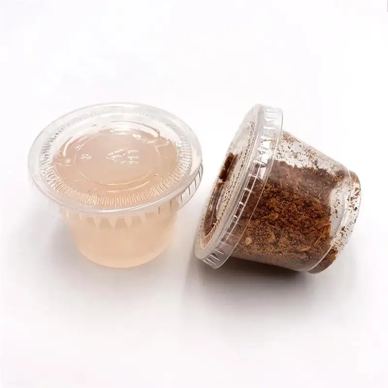 Wholesale Disposable Small Food Containers Plastic Dipping Sauce Cup with Lids for Restaurant Souffle Condiment Cups