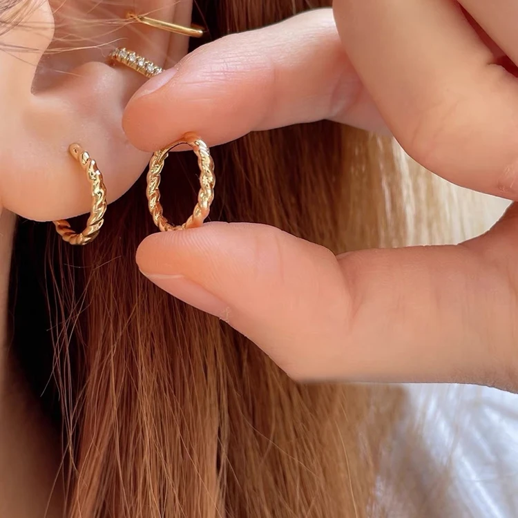 Gold Fine Jewelry Diamond Hoop Earrings Women 14K 18K Soild Yellow Gold Hoop Earring Set