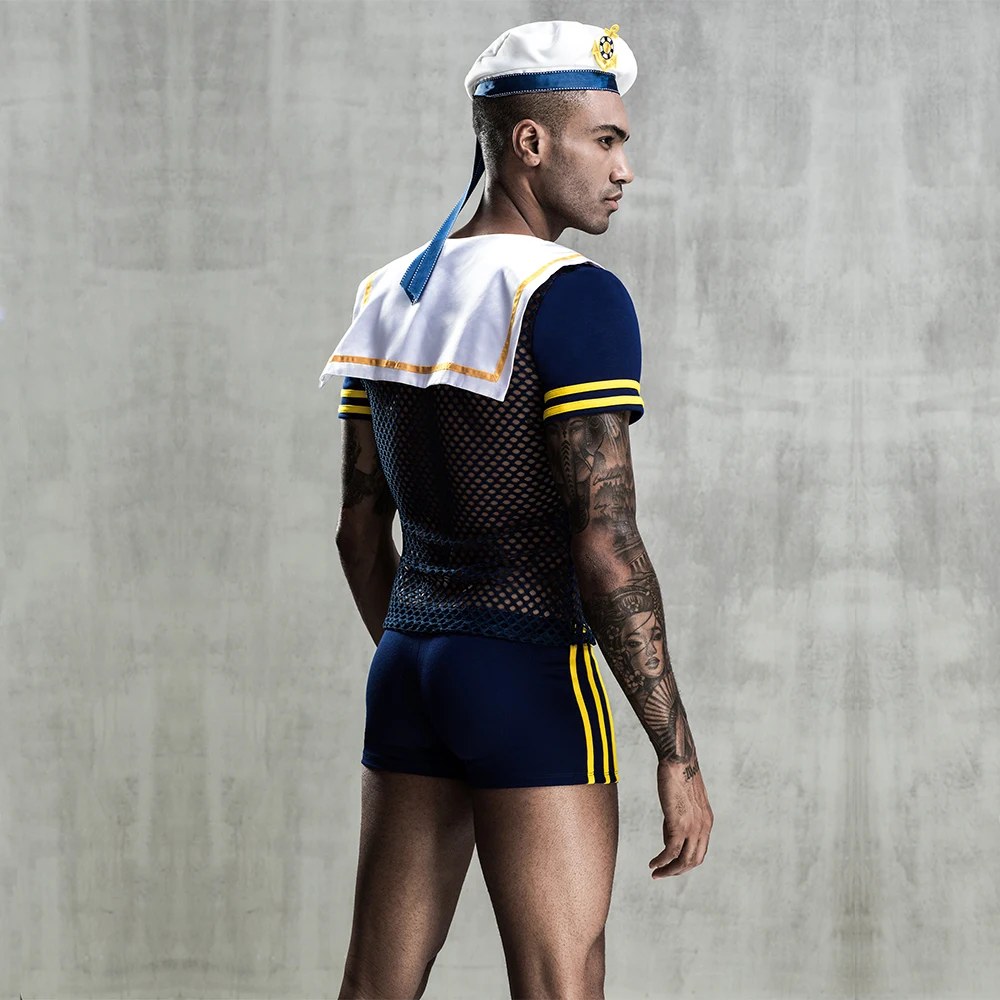 Black Fishnet Seaman Uniform Sexy Male Lingerie Sexy Sailor Costume For men