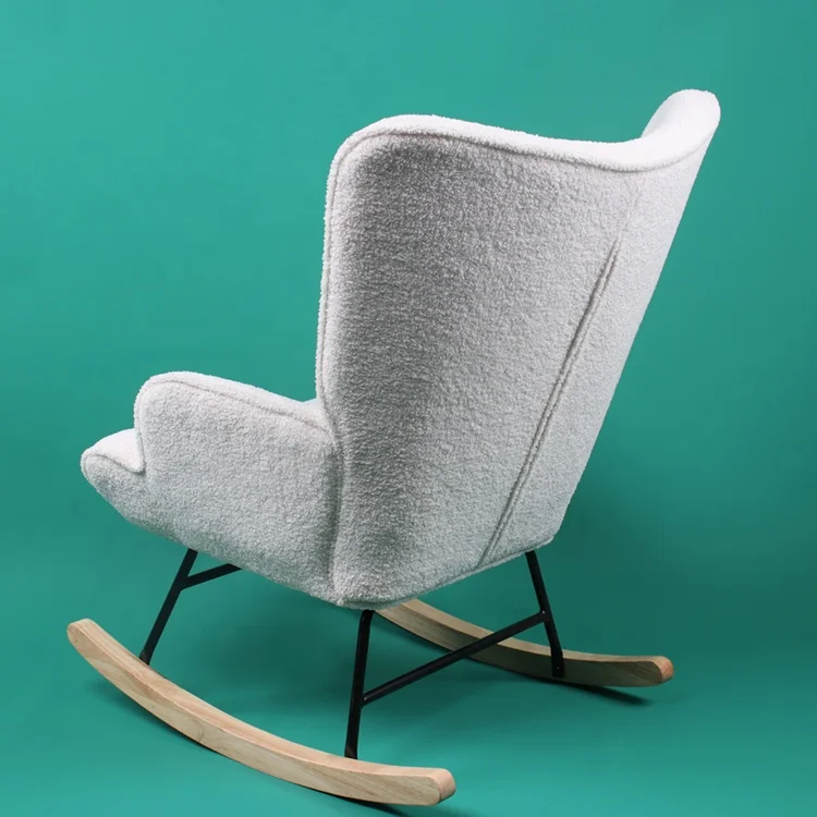 Hot Selling Lamb Wool With Steel Frame Wooden Legs Bedroom Accent Chair Rocking Chair