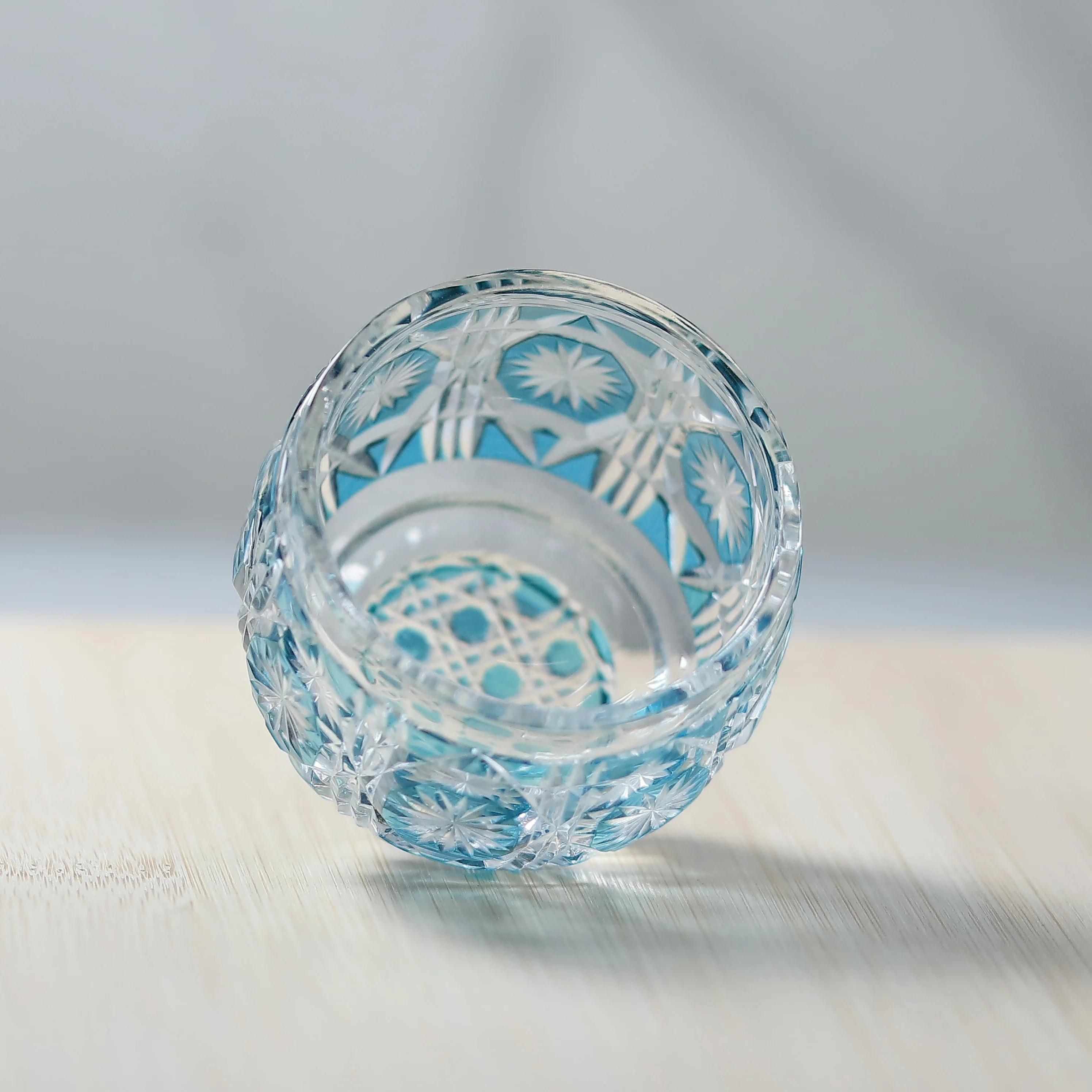 Sky Blue Classic Japanese Style Hand-Cut Liquor Glass Handcrafted Tea Cup Cold Wine Shot Glass for Coffee Tea & Wine Serving