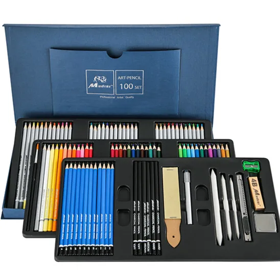 100 профессиональные детские карандаши для рисования, набор деревянных художественных карандашей