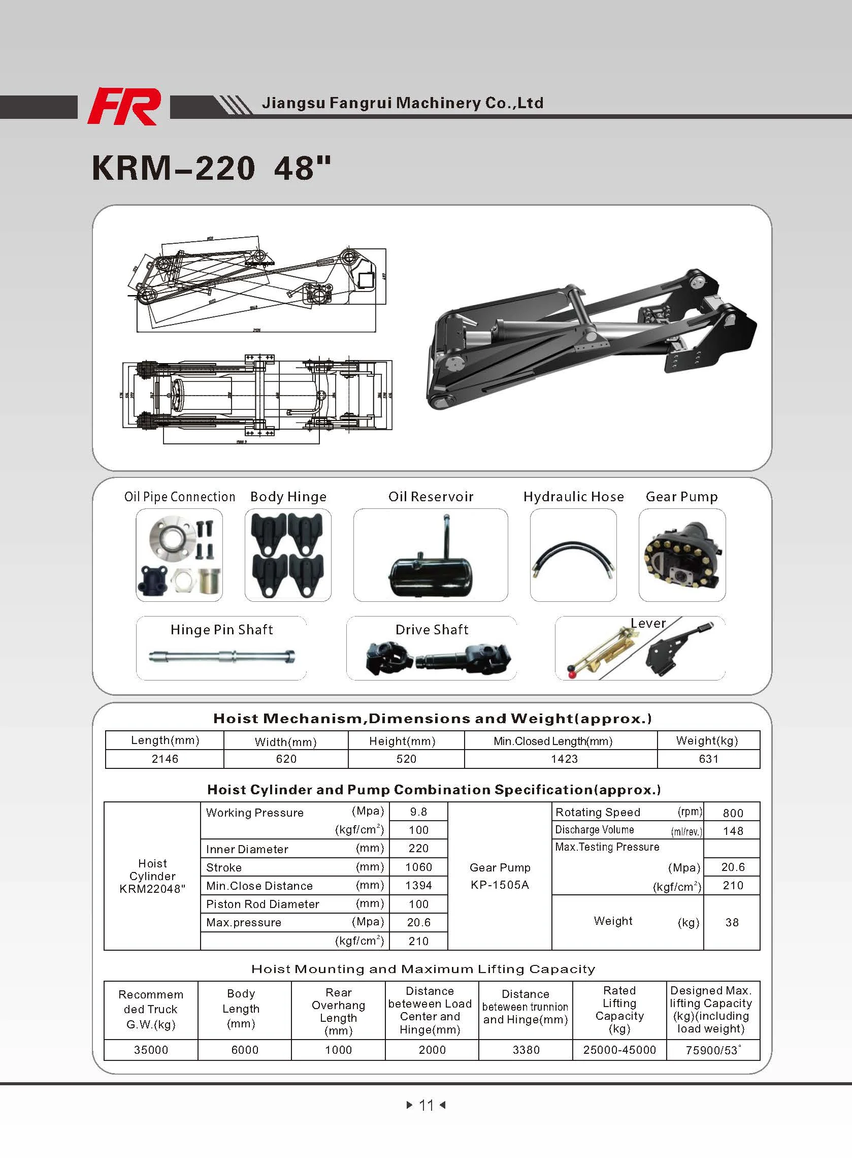 high quality KRM22048 30 ton tipper/trailer/dump truck hydraulic hoist