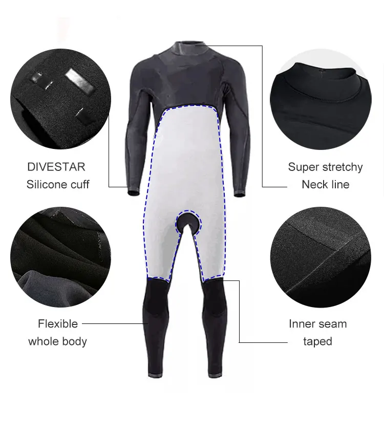 DIVESTAR Custom High Quality 3/2mm Neoprene Thermal Surfing Wetsuit With Rapid Dry Fabric and Chest Zipper Bodysuit