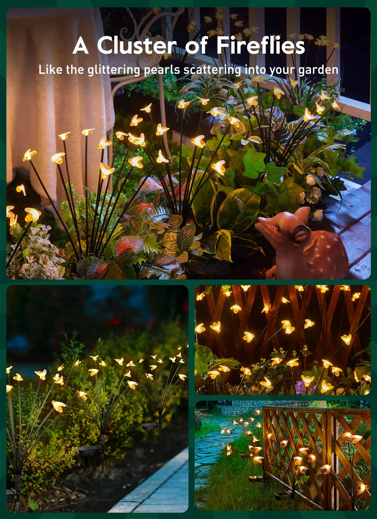 Outdoor Solar Pathway Light Waterproof 1 Pack 6 LED Powered Swaying Firefly Lamp Starburst Solar Firefly Garden Light