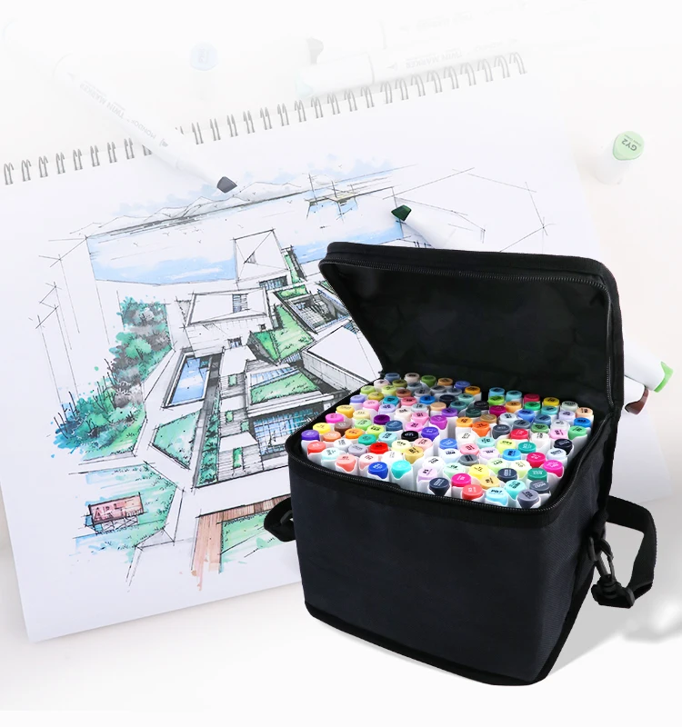 Professional High Quality Painting Tools Art Major Drawing Use 24/48/72/120 Colors Dual Tip Marker Pen Set with Cloth Bag