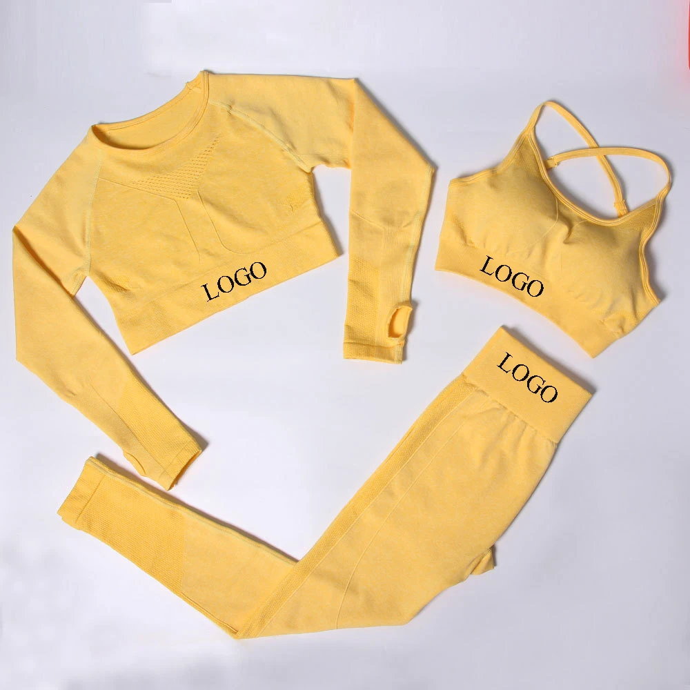 Seamless Yoga Set Fitness Sports 3 Piece Gym Clothing Women Workout Sets Yoga Top And Sportswear Suit