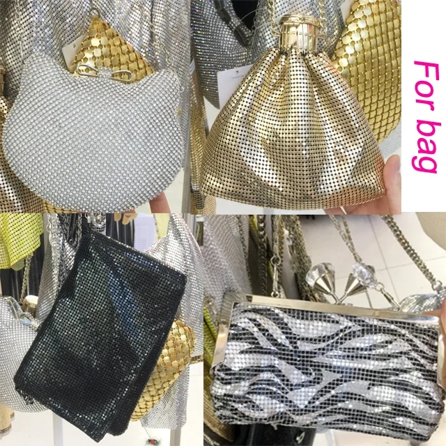 S106 pattern Bling Bling Metallic Sequin Table Cloth Aluminum Metal Mesh Chainmail Fabric For Party dress Wedding Decoration