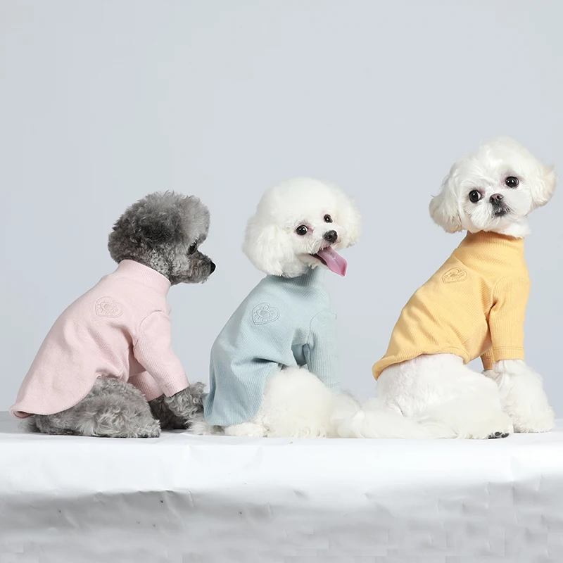 New Pet Clothes Dog T Shirt 5-color High Stretch 100% Cotton Embroidery Fashion Dog Clothes  Teddy Clothes For JP and KR