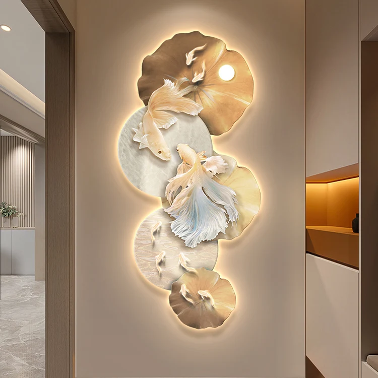 Modern Nine Fish Picture Led Light Painting Background Wall Decoration Wall Art With Led Lights 3D Wall Painting