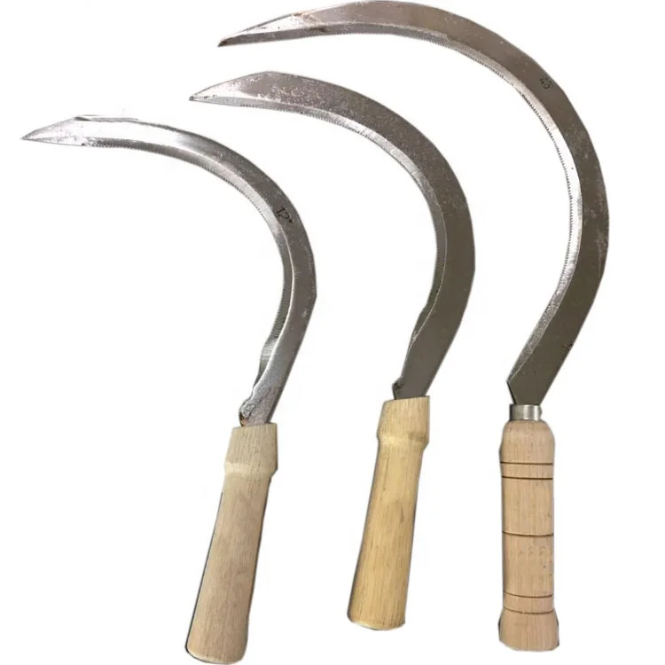 Garden Tools Sickle Farming Cutting Tools Steel Grass Tooth Sickle With Wooden Handle