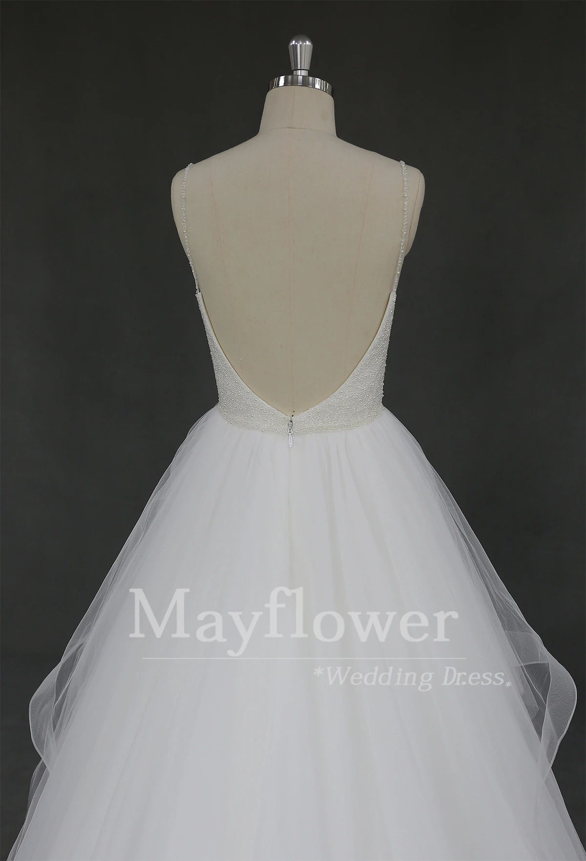 Top quality plunge neckline bridal gown wholesale crystal wedding dress low back