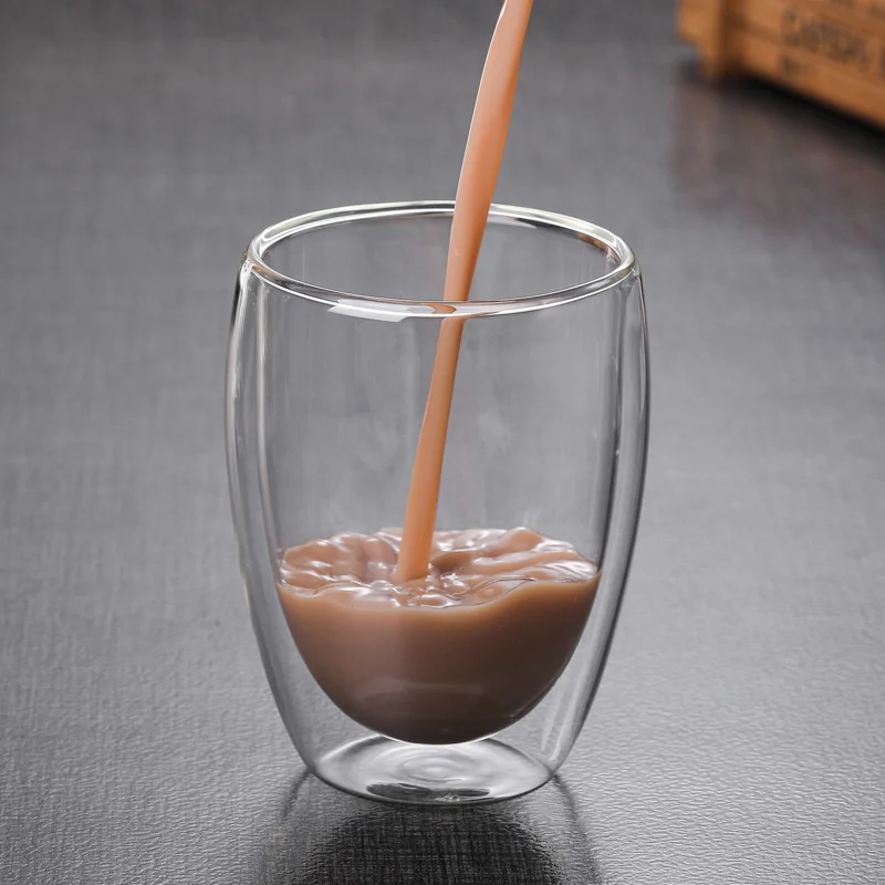 Whosale cheap clear borosilicate Double Glass Cup Coffee Tea Mugs