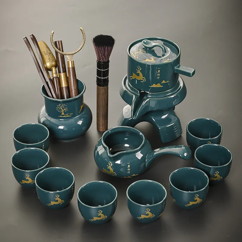 Harmony Chinese Kungfu Luxury Style Antique Design Automatic Wisteria Floral Ceramic Tea Pot Set Luxury