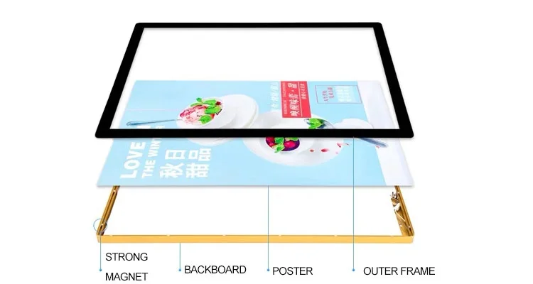 A0/A1/A2/A3/A4 Aluminum Movie Poster Frame Snap Magnetic Lighting Advertising Display Led Light Box Sign
