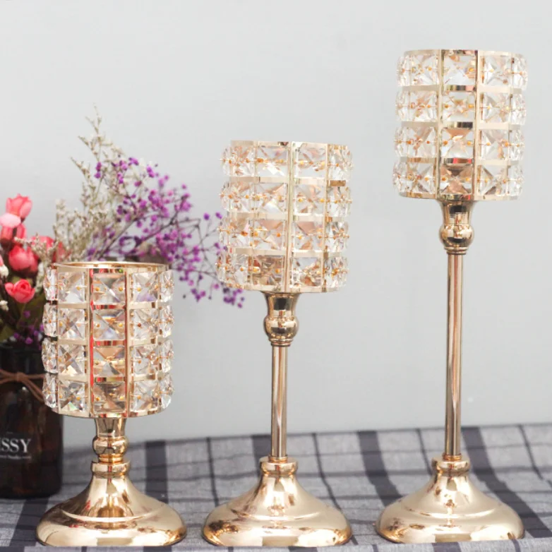 Wholesale Modern Home Decor  Metal Long Stem Blinking Crystals Candle Holder