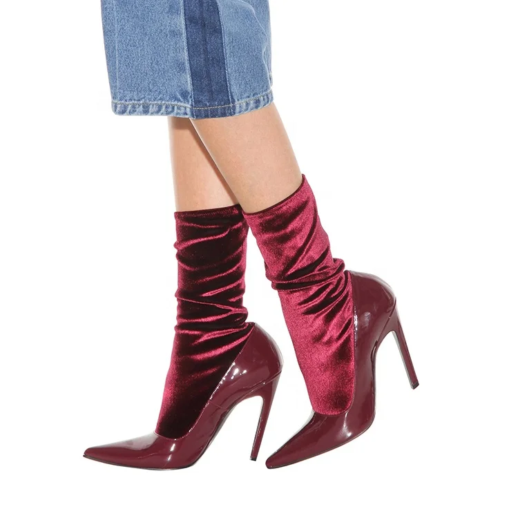 fashion ladies women high heel stiletto velvet ankle boots high heels brown ankle boot