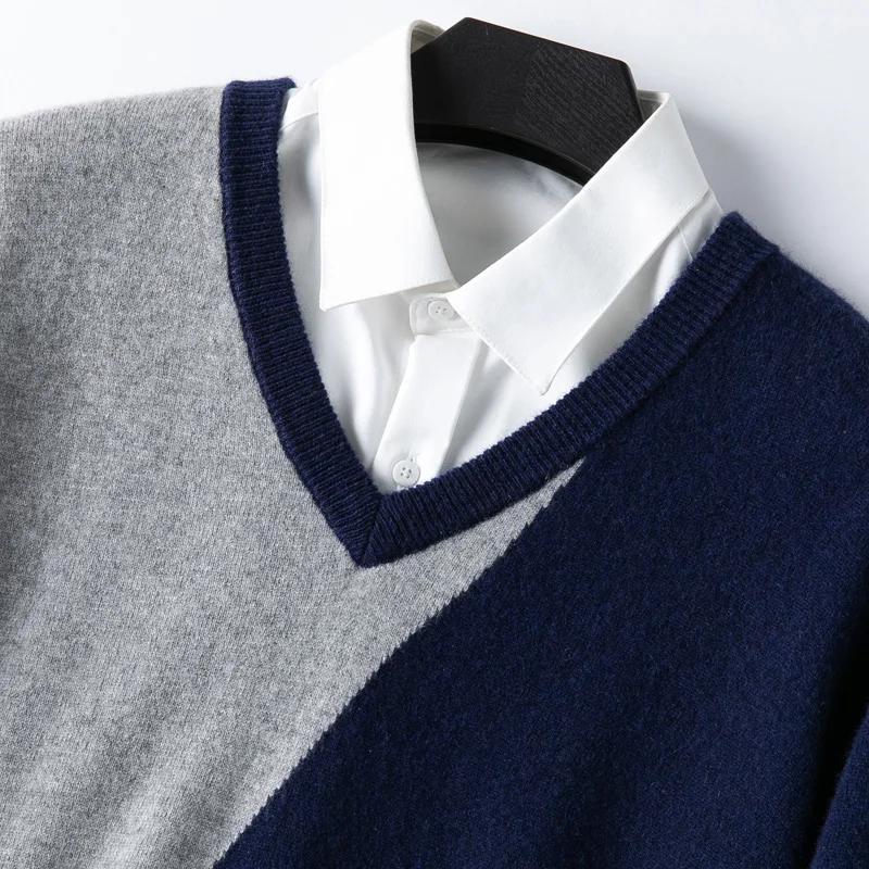 Custom Pullover Male Autumn Winter Warm Vneck 100% Cashmere Men Sweater Manufacture