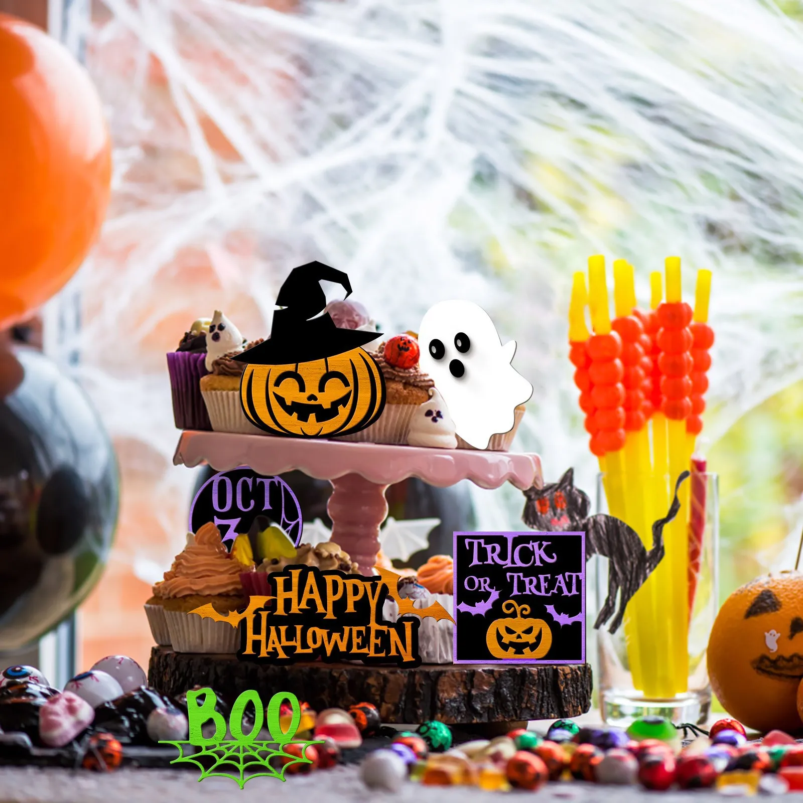 Halloween Tiered Tray Decor home  Christmas party wooden unique   table  tiered tray decor  wooden 3 tier tray decor