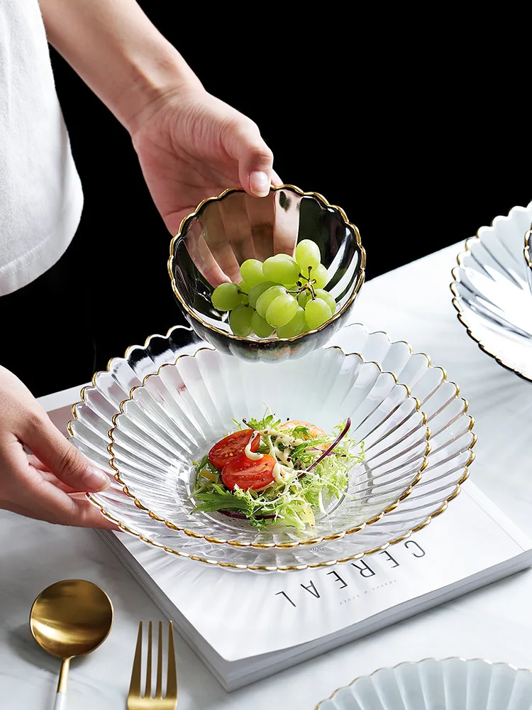 Heat-resistant Glass Dish Plate Transparent Plate Creative Internet Celebrity Fruit Plate Tableware