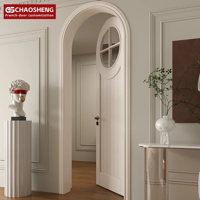 French style wooden house round glass wooden entry door single arch glazed door for living room