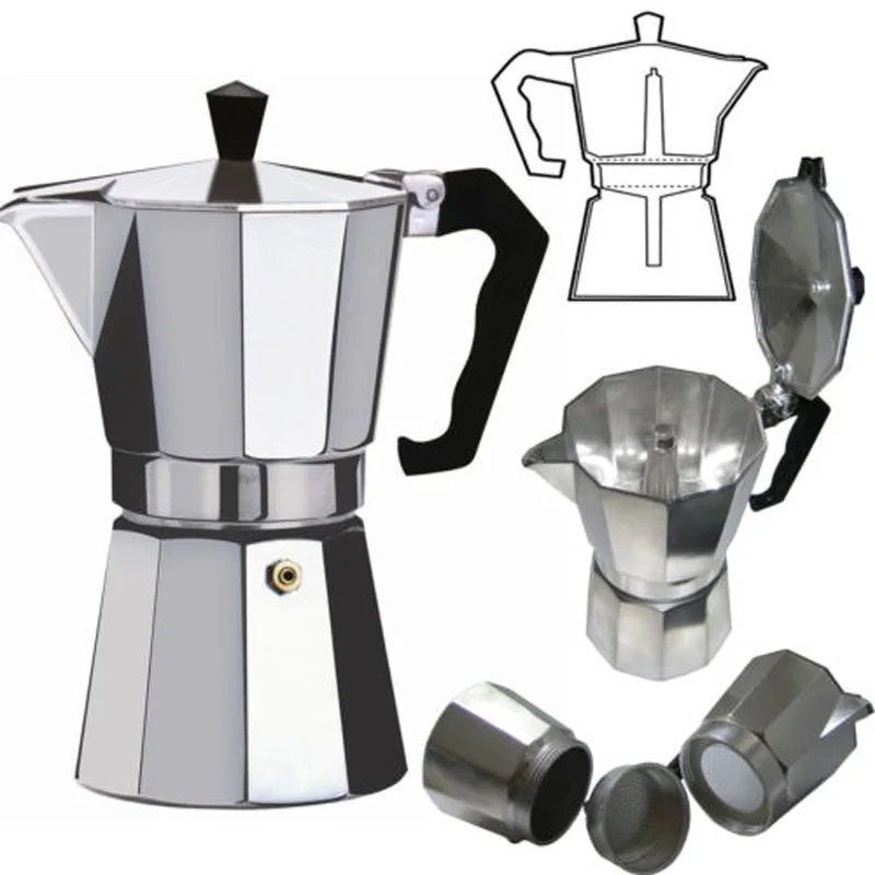 Moka Pot Italian Coffee Machine Espresso Aluminum Geyser Coffee Maker Kettle Latte Stove Classic Coffee Barista Accessories