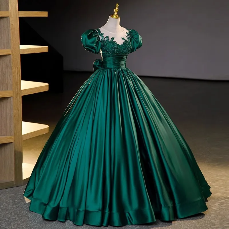 C Clothing Green Casual Quinceanera Dresses Lady Elegant Bubble Sleeve Ball Gown Evening Dress