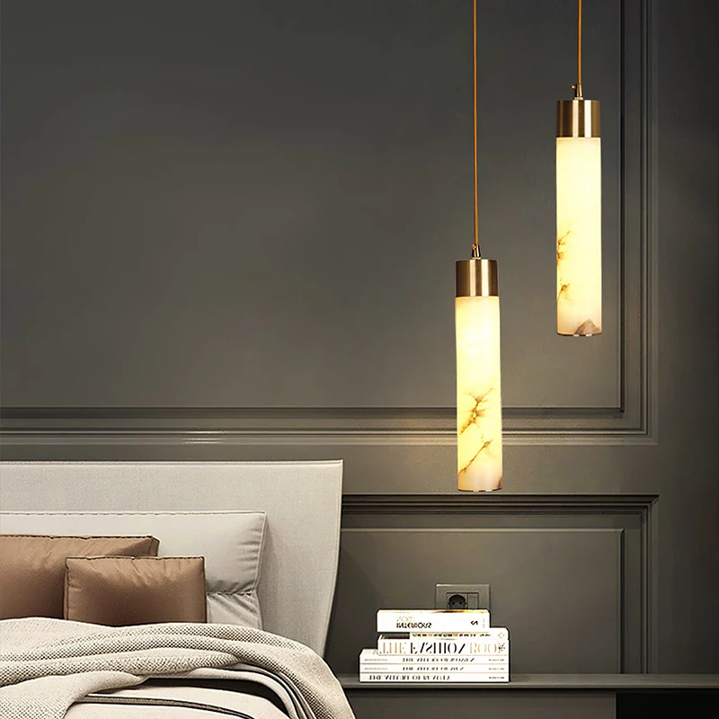 Nordic Modern Minimalist Style Interior Decoration Stairs Kitchen Island Hotel Dining Cylinder Alabaster Chandeliers Pendant