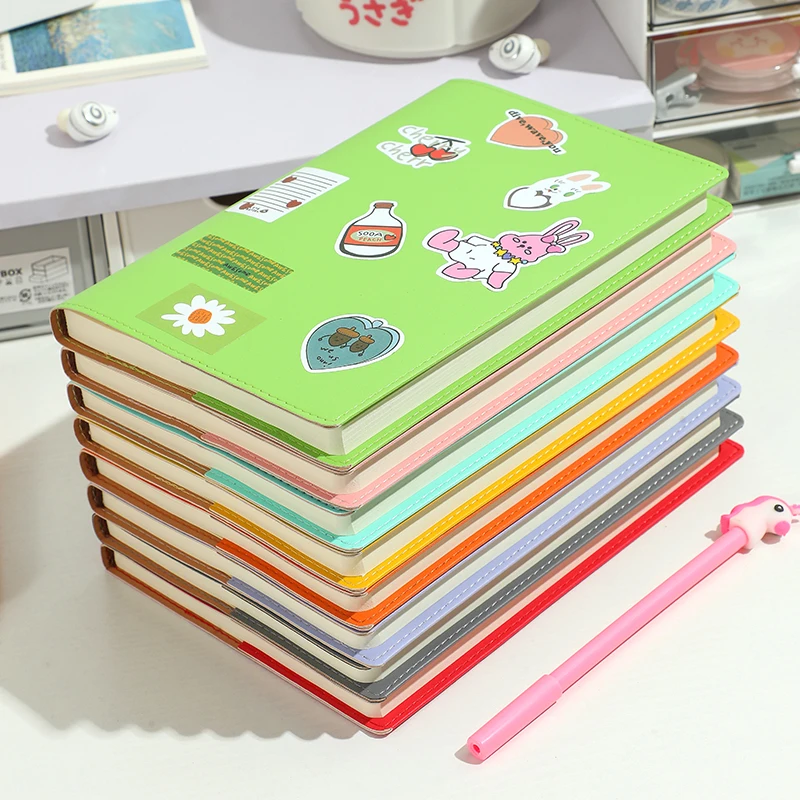 Wholesale student school notebook cute sticker notebook logo customized brown cowhide cover 14.8*21.5cm soft cover a5 notebook