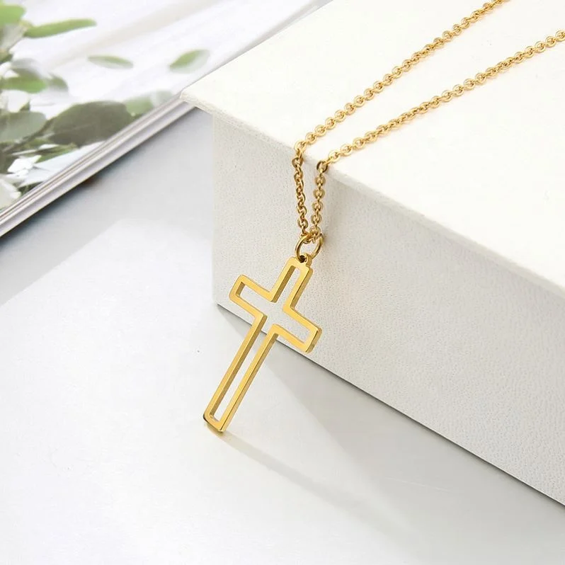 Personalize Stainless Steel Hollow Cross Pendant Silver And Gold Cross Necklace For Unisex Necklace