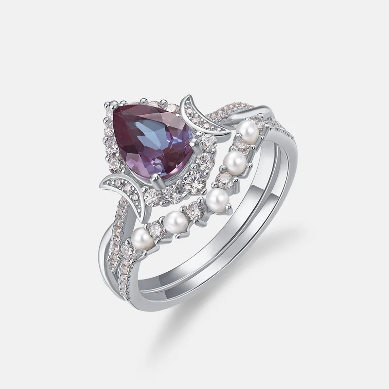 New Luxury Atmosphere Alexandrite Ring S925 Sterling Silver Ring Set Ring Manufacturers Wholesale
