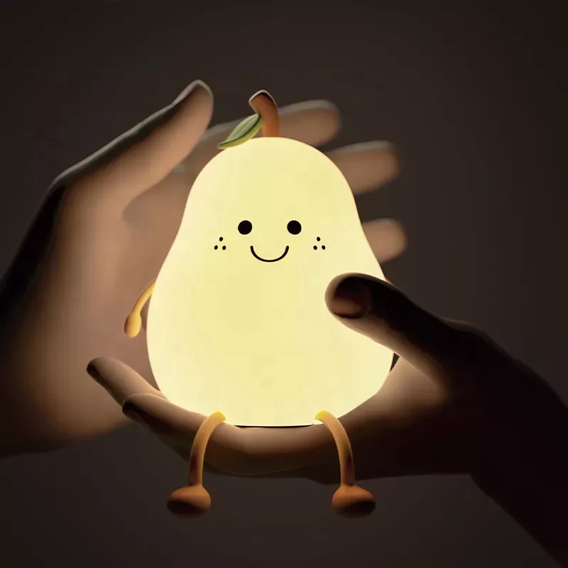 Colorful Led Night Light Children Gift Pear Silicone Baby Night Light for Kids Nursery Lamp