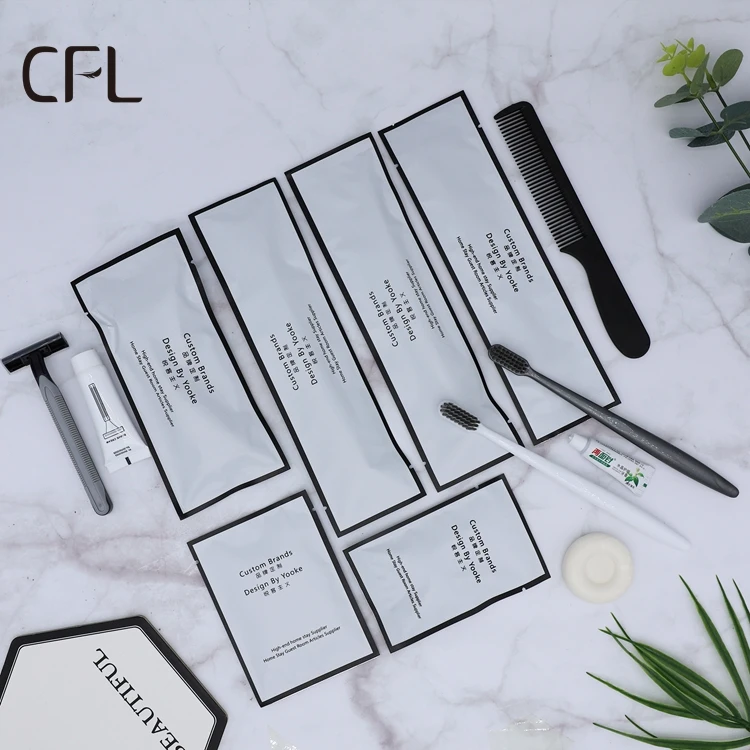 Custom logo travel amenity kit luxury comb shampoo body soap and conditioner eco-friendly hotel amenities set