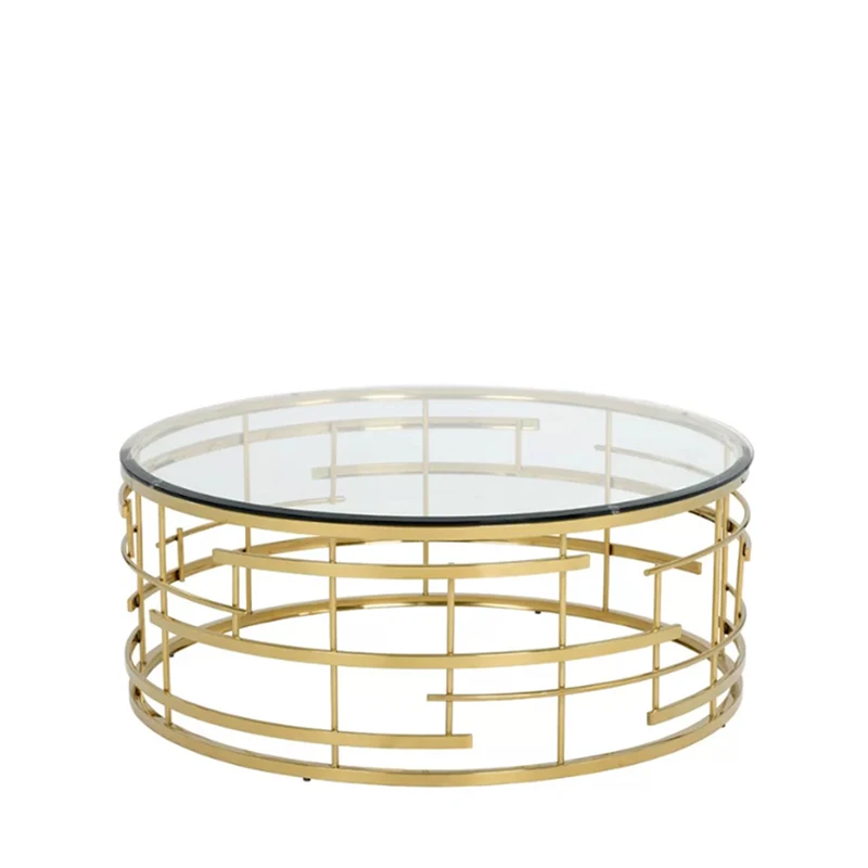 Customized interior metal stainless steel living room tempered glass round centre coffee table hotel hall tea table