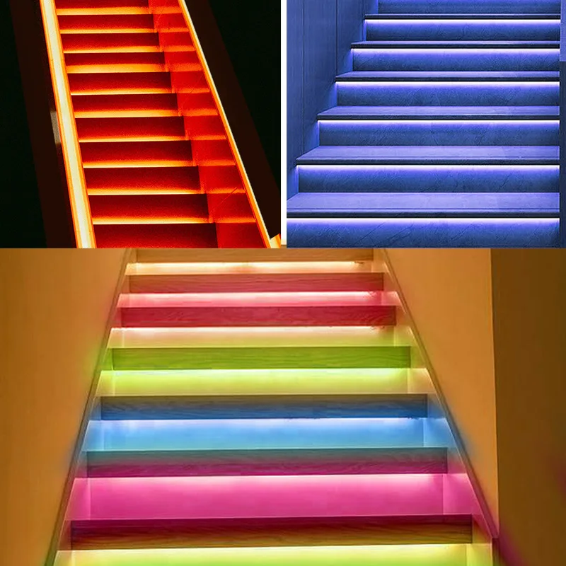 RGB smart dimmable motion sensor LED stair light kit DC 12V human sensor step light strip IP68 1m 16-25 channel led light bar