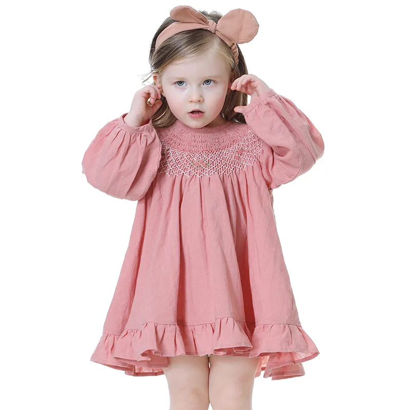 Custom wholesale Cotton children clothing smock smocking smocked dresses for girls