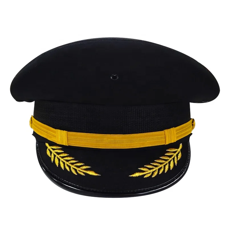 Custom Detachable Black Officer Uniform Dress Security Hat Commander Peaked Cap
