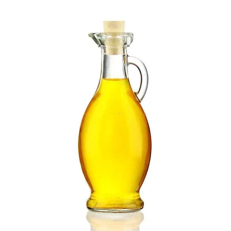 Special round shape clear glass cooking oil bottle with small handle