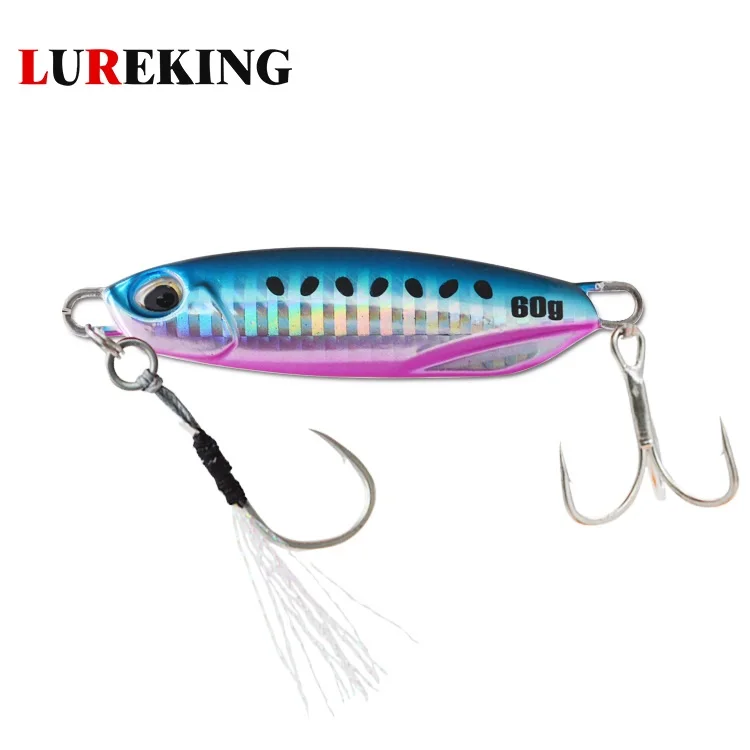W0932 Shore Jigging Deep Fishing Lure Spearhead Minnow Duo Spinner Swim Bait Jigging Lead Head Spoon Metal Slow Jig 60g